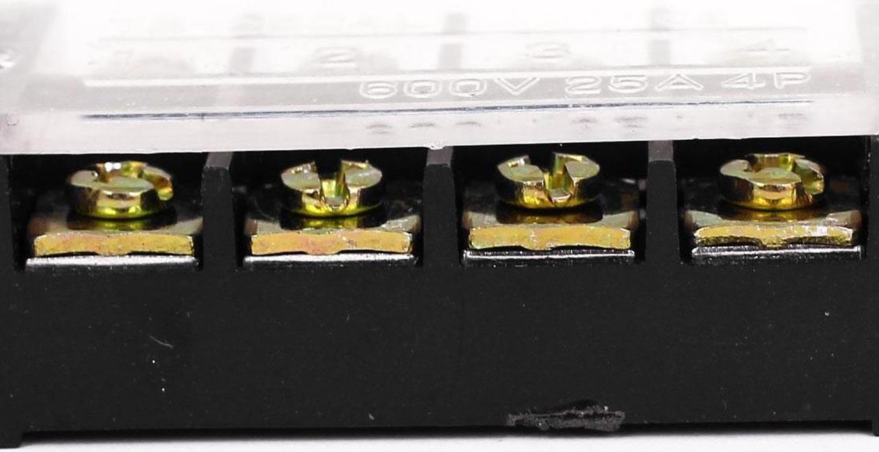 Alt view image 2 of 3 - 600V 25A Dual Rows 4 Positions 8 Screw Terminal Barrier Block Strip w Cover 2pcs