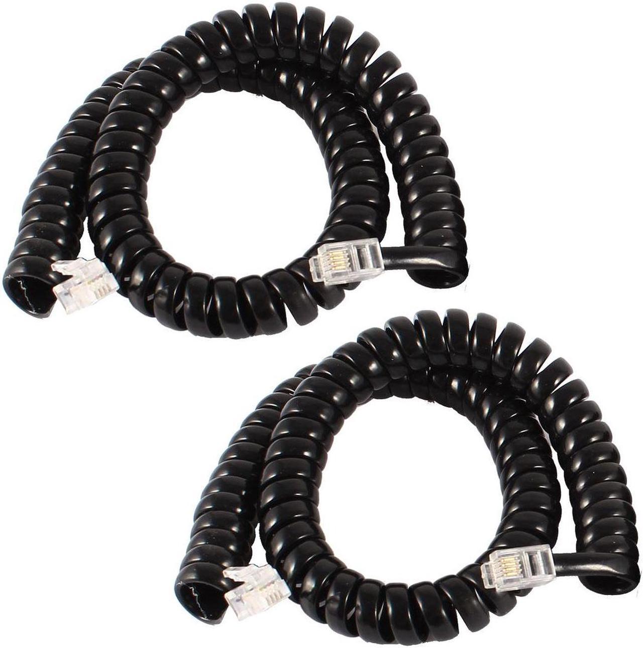 2 Pcs 2M 6ft Length Coil Stretchy RJ9 4P4C Elastic Telephone Cable Black