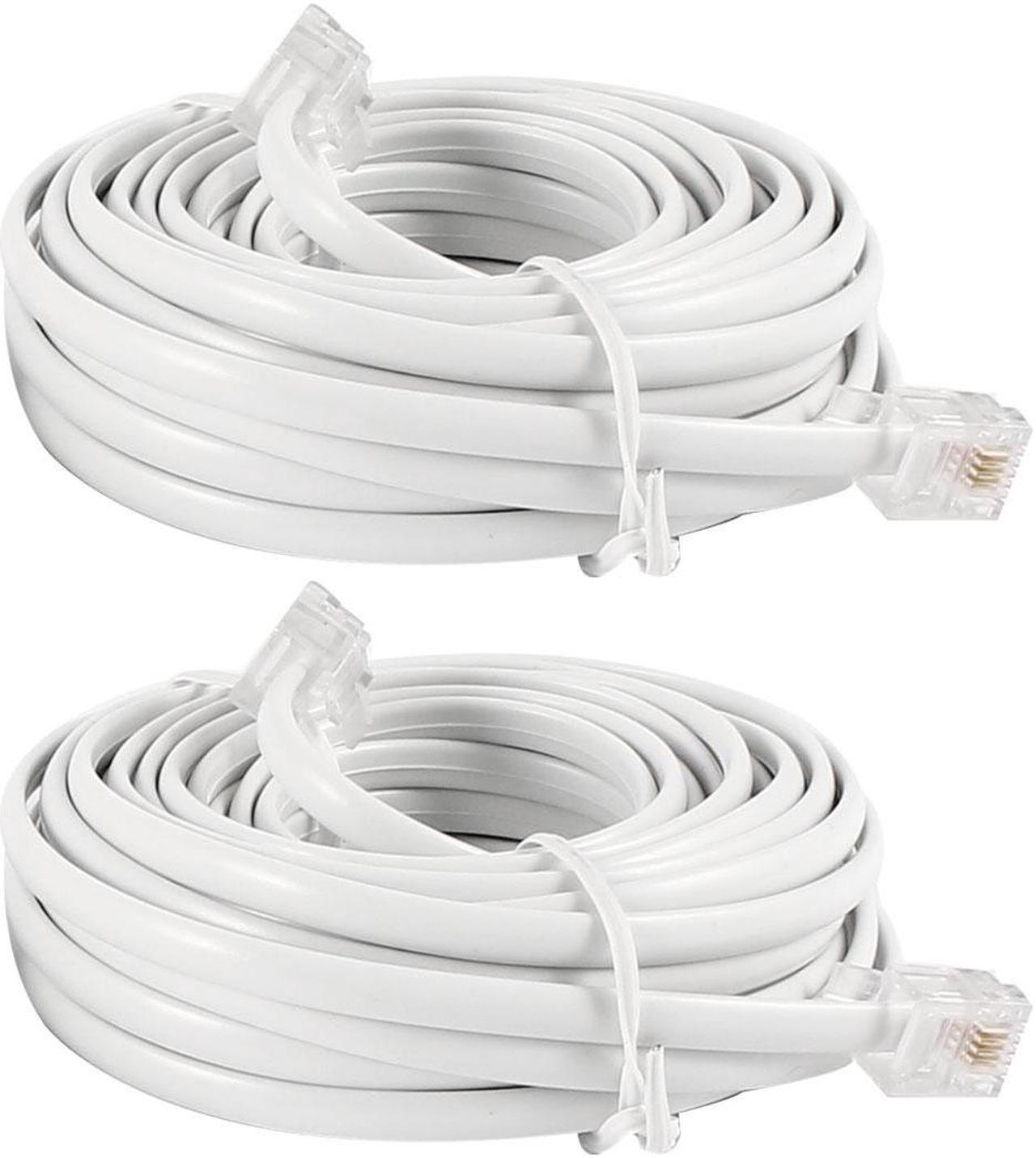 Unique Bargains 2 x White RJ11 Male to Male M/M Adapter Coupler Phone Extenstion Cable Cord 6M