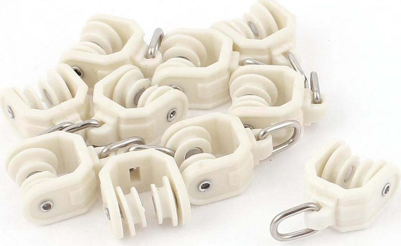 10pcs Plastic 10mm Dia Wheel Swivel Eye Ring Curtain Track Rail Rollers Beige