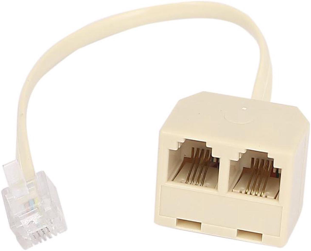 RJ11 6P4C 1 Male to 2 Female Plug Telephone Line Splitter Connector Beige