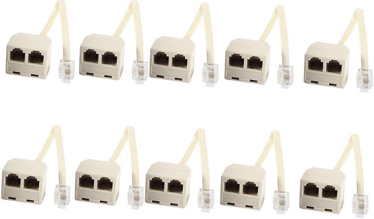 Unique Bargains 10 Pcs 6P4C RJ11 Male to Double Female M/F Splitter Telepone Connector Adapter