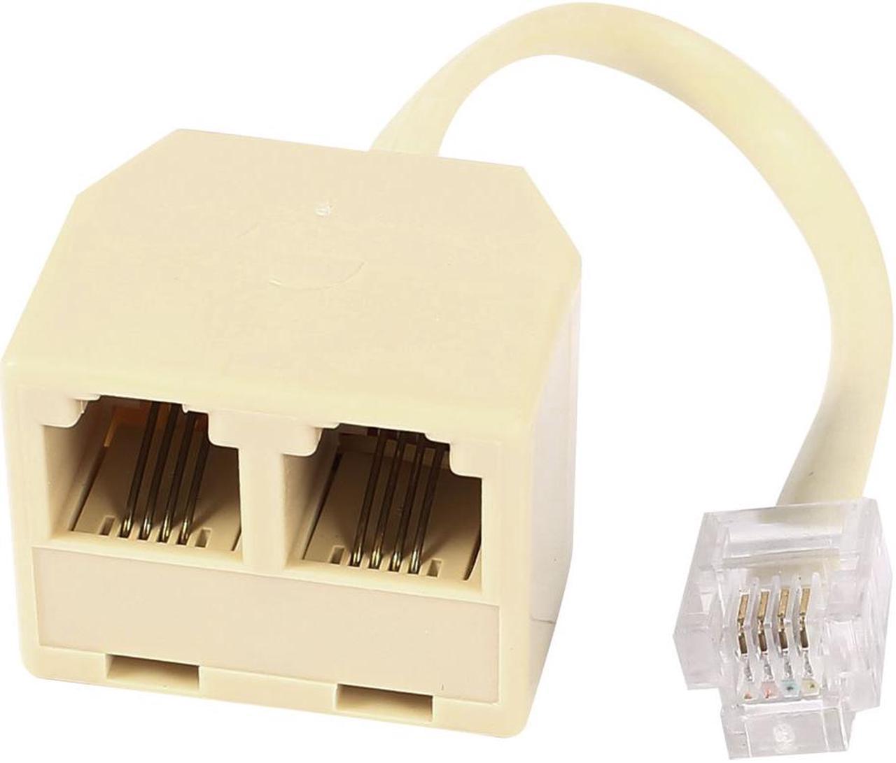 RJ11 6P4C Male to 2x Female Converter Telephone Adapter Cables Beige 13cm 5-inch