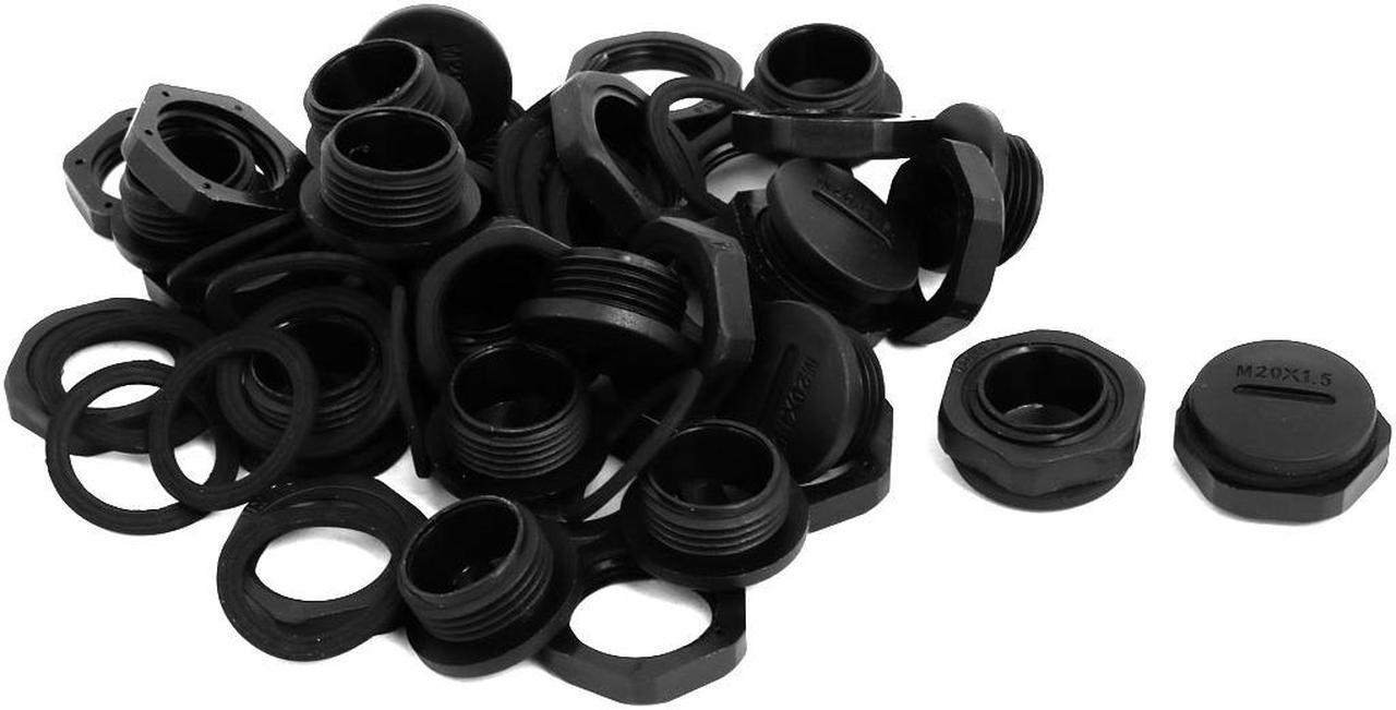 M20x1.5mm Nylon Male Threaded Cable Gland Screw End Cap Cover Black 20pcs