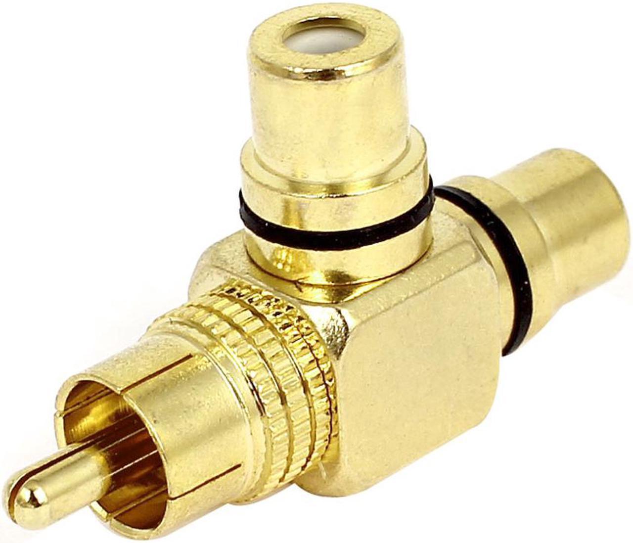 Gold Plated T Shape RCA 1 Male to 2 Female Jack Connector Plug Adapter