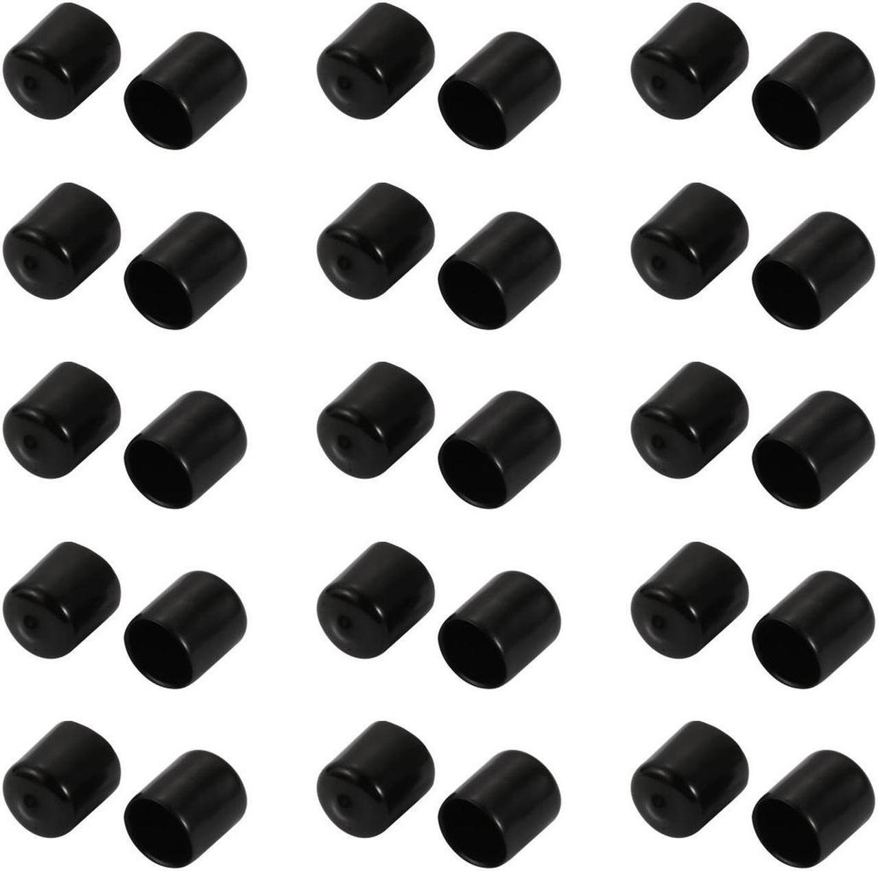 30Pcs 16mm Inner Dia PVC Flexible Vinyl End Cap Screw Thread Protector Cover Black