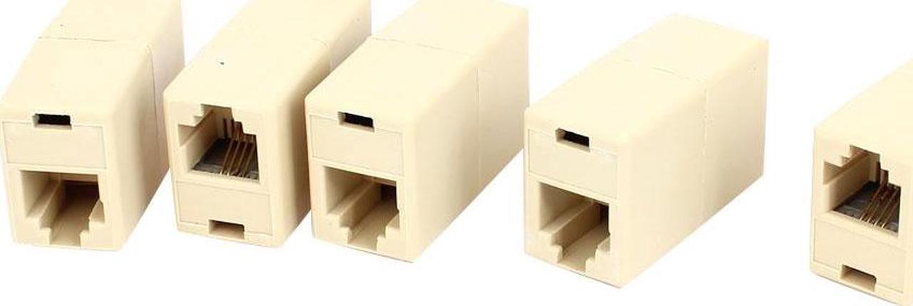 Unique Bargains 5 Pieces Beige Plastic RJ11 6P4C Female/Female Telephone Cable Inline Connector