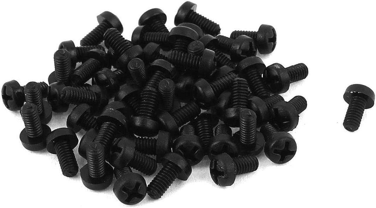 M2.5 x 5mm Nylon Phillips Cross Pan Head Machine Screws Black 50 PCS