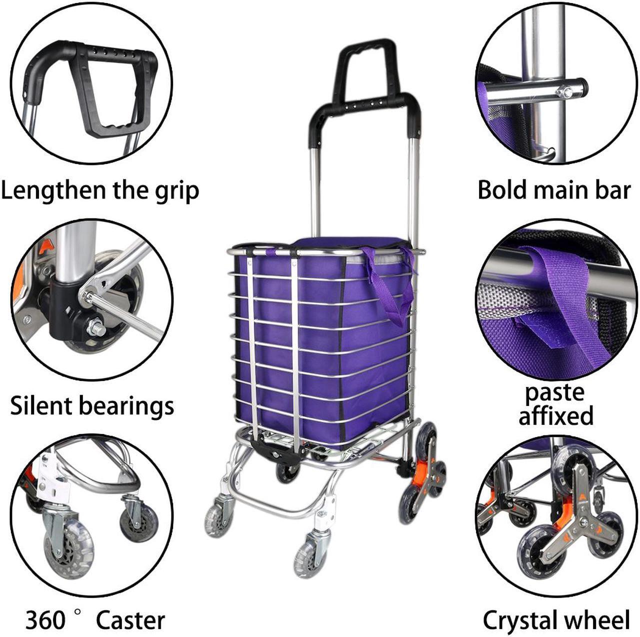 Alt view image 3 of 7 - Stair Climber Foldable Cart Shopping Transport Up to 110 Pounds, Silver White 1