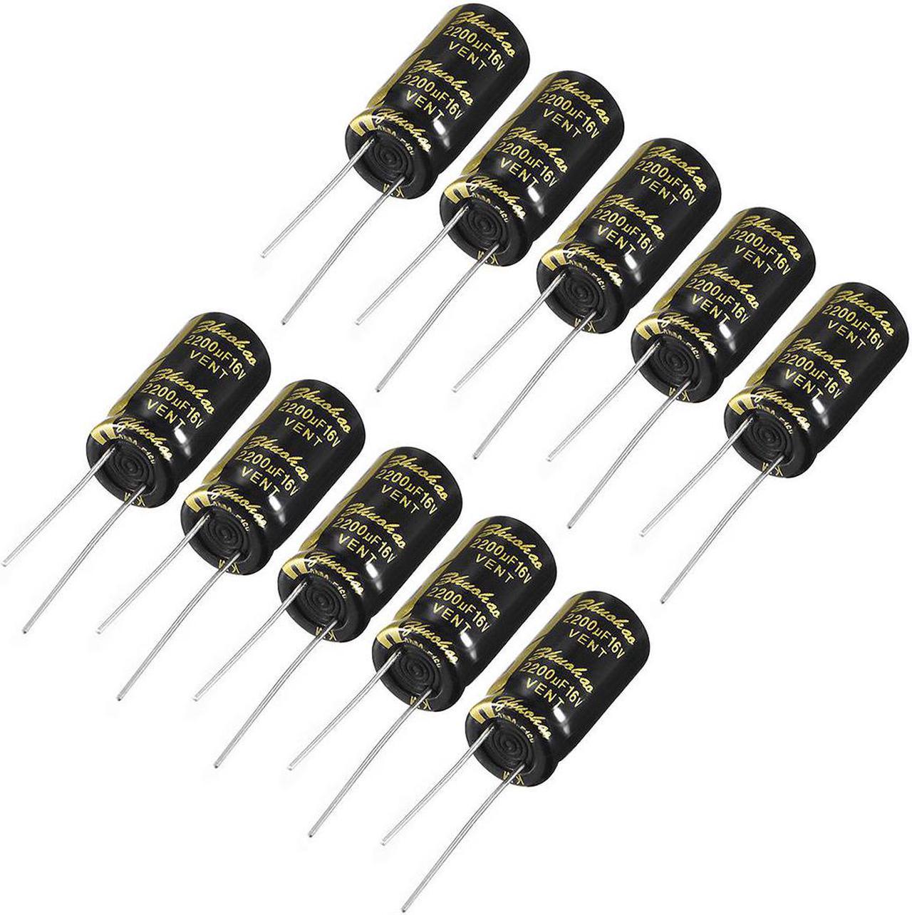 Aluminum Radial Electrolytic Capacitor 2200uF 16V Life 10 x 20 mm Black 10pcs