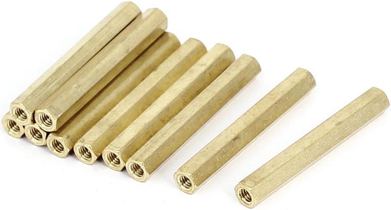 Unique Bargains M4 x 45mm Female Thread Brass Hex Standoff Pillar Rod Spacer Coupler Nut 10pcs