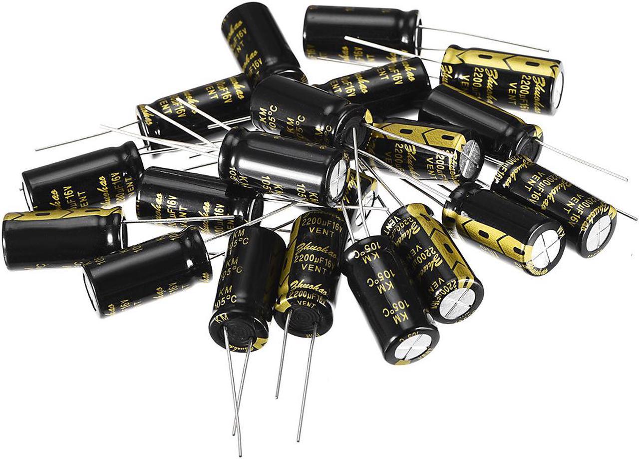 Aluminum Radial Electrolytic Capacitor 2200uF 16V Life 10 x 20 mm Black 20pcs