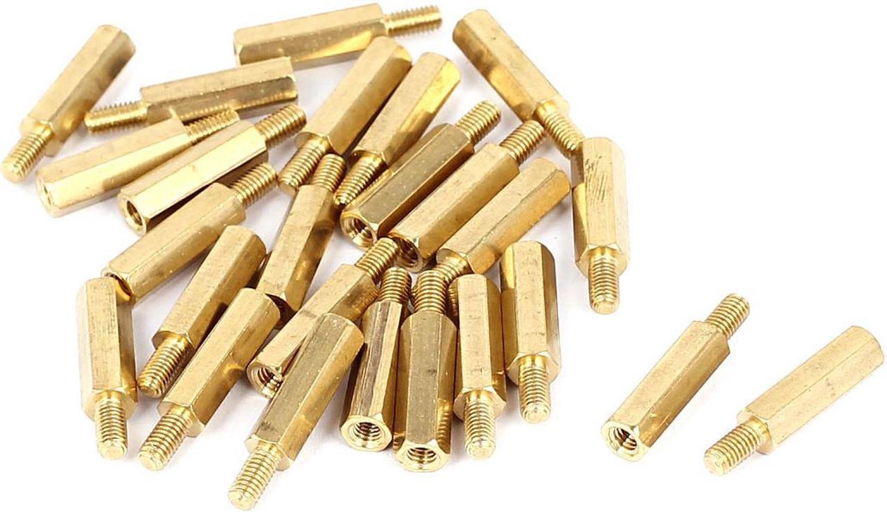 M3x15+6mm Female/Male Thread Brass Hex Standoff Pillar Spacer Coupler Nut 25pcs