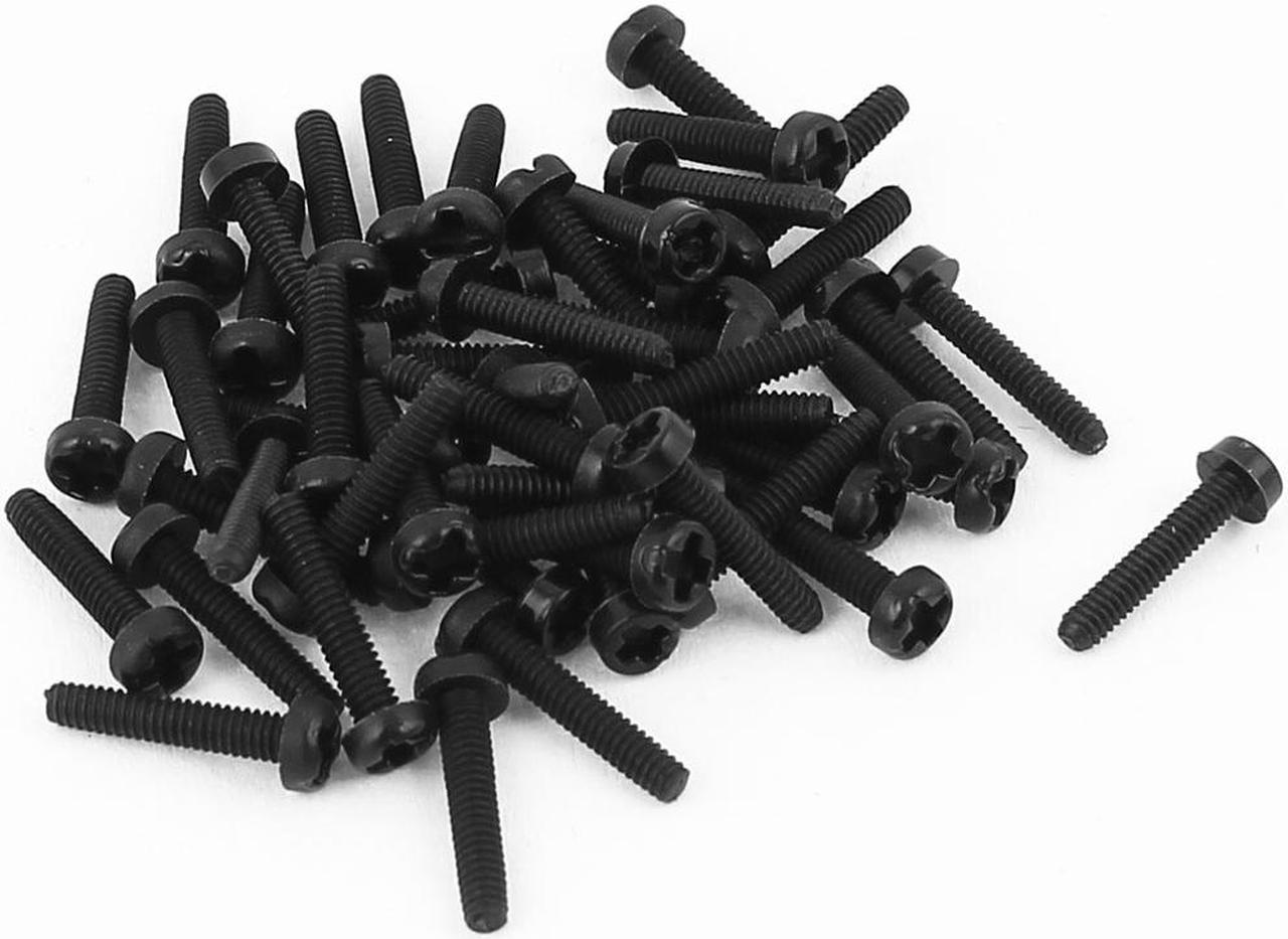 M2 x 10mm Nylon Phillips Cross Pan Head Machine Screws Black 50 PCS