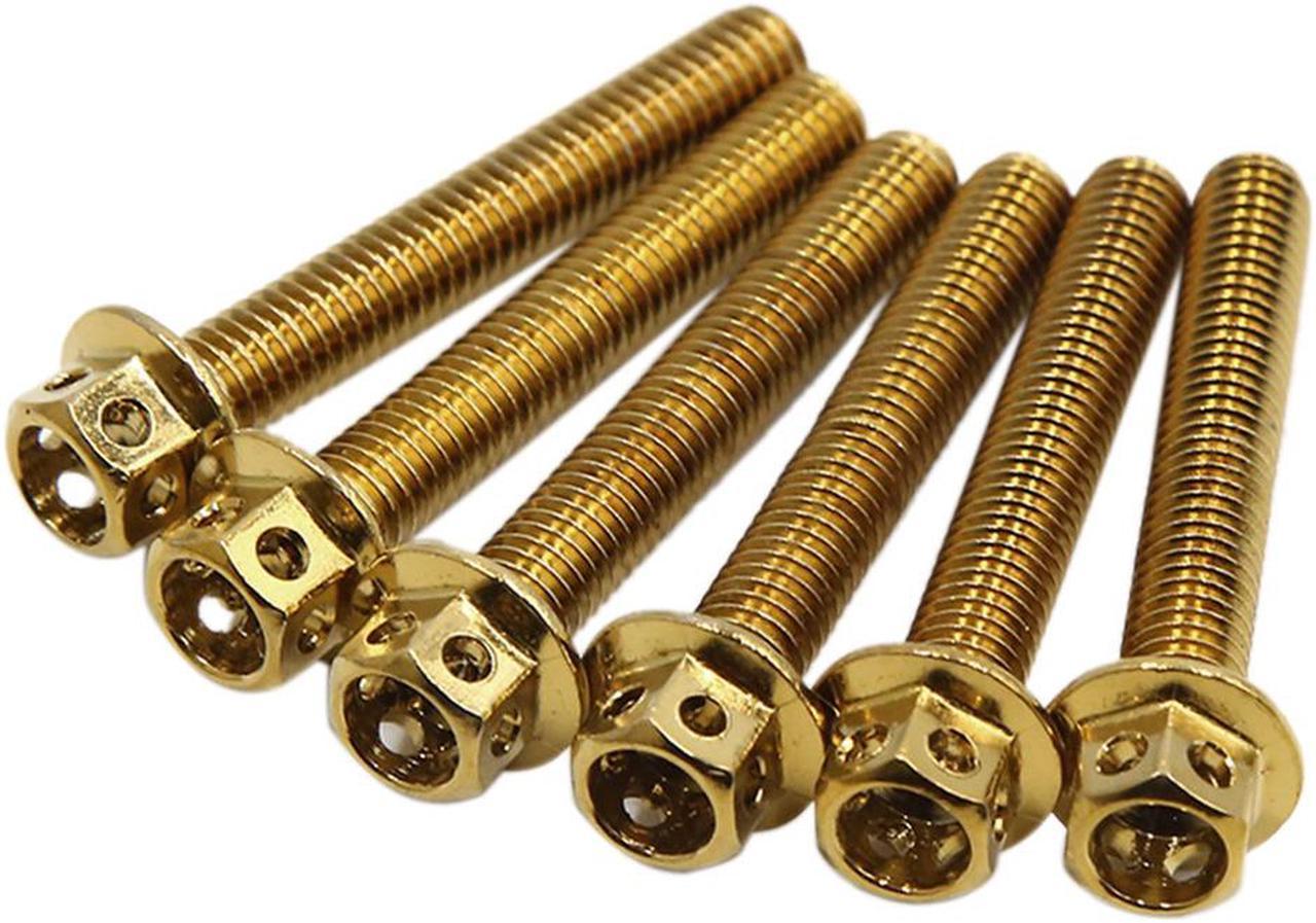 6pcs Gold Tone M6 x 40mm Motorcycle Scooter Titanium Alloy Hexagon Bolts Screws