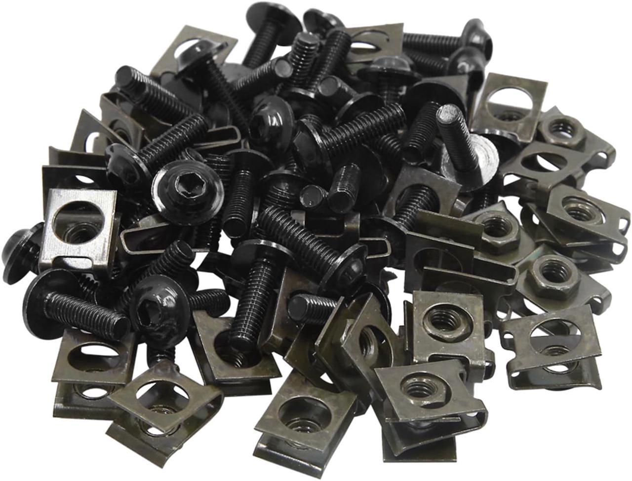 40pcs Metal M6 U-Type Rivets Motorcycle Fasteners Clips w Black Bolts Screws