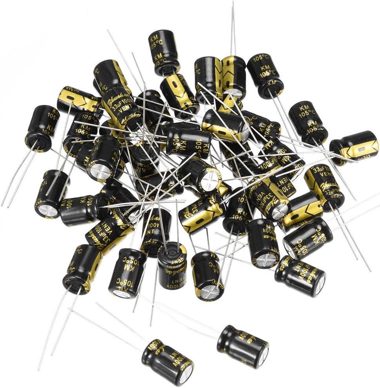 Aluminum Radial Electrolytic Capacitor 33uF 100V 2000H 8 x 12 mm Black 50pcs