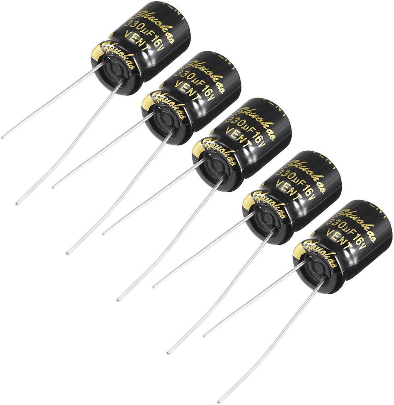 Aluminum Radial Electrolytic Capacitor 330uF 16V Life 8 x 12 mm Black 5pcs