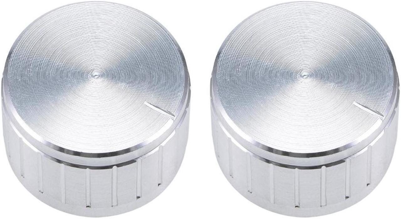 2Pcs 26x17mm Aluminium Alloy Potentiometer Volume Control Rotary Knob Knurled Shaft Hole Silver Tone