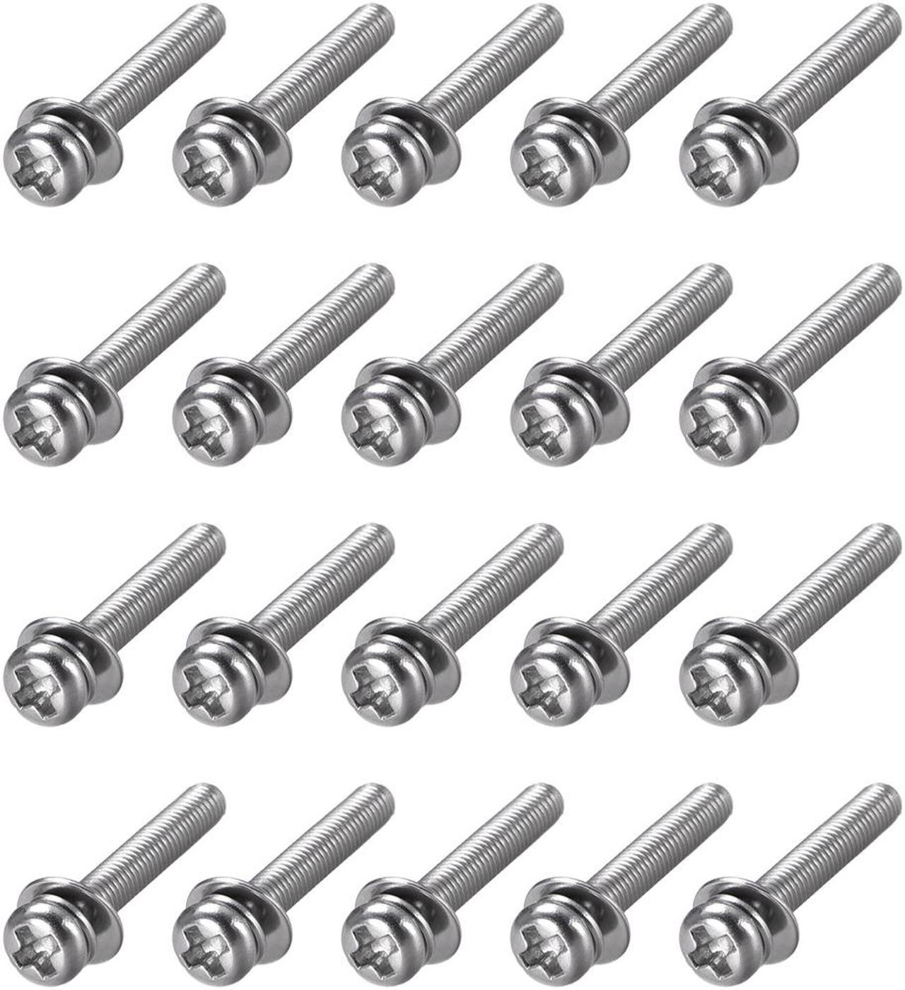 M3 x 16mm 304 Stainless Steel Phillips Pan Head Machine Screws Bolts Combine with Spring Washer and Plain Washers 20pcs