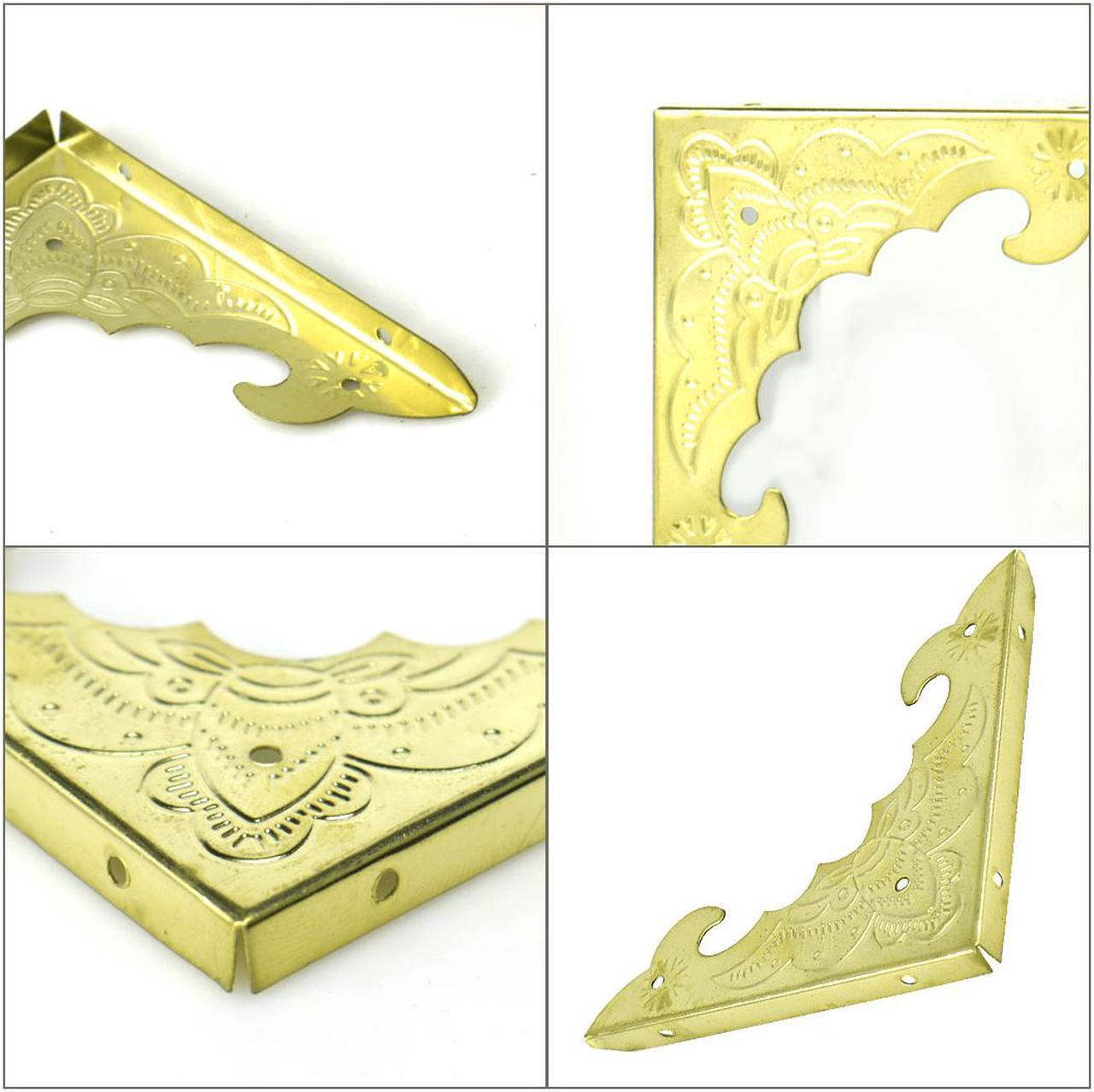 Alt view image 3 of 7 - Box Corner Protectors Vintage Gold Tone Triangle Metal Frame Edge Corner Protectors for Furniture Desk Jewelry Box Table Pack of 4