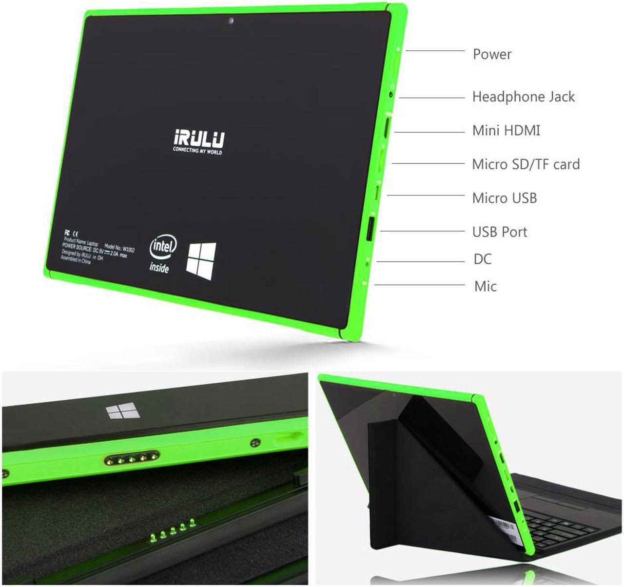Alt view image 5 of 7 - iRULU Walknbook 10.1 Inch PC, 32GB Hybrid Laptop, 2-In-1 Tablet, Microsoft Windows 10 OS, Quad Core, IPS Display, Detachable Keyboard With Stand (Green)