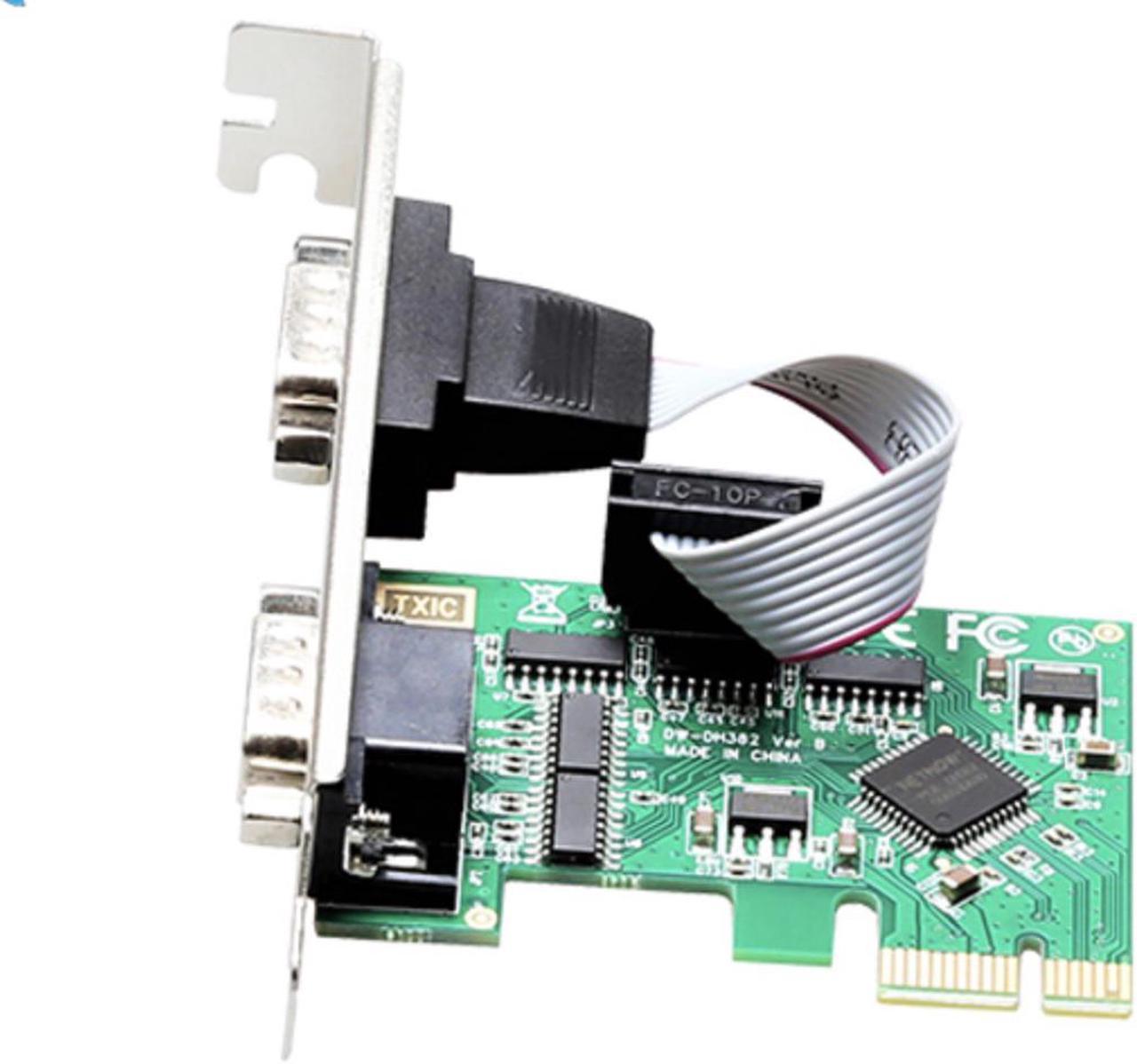 PCI-E serial Riser card pcie PCI Express to Dual RS232 ports interface industrial expansion add on cards DH382 chipest