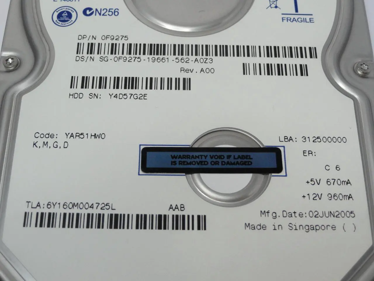 Alt view image 4 of 5 - Maxtor 6Y160M0 DiamondMax Plus 9 160 GB Hard Drive - 3.5" Internal - SATA (SATA/150)