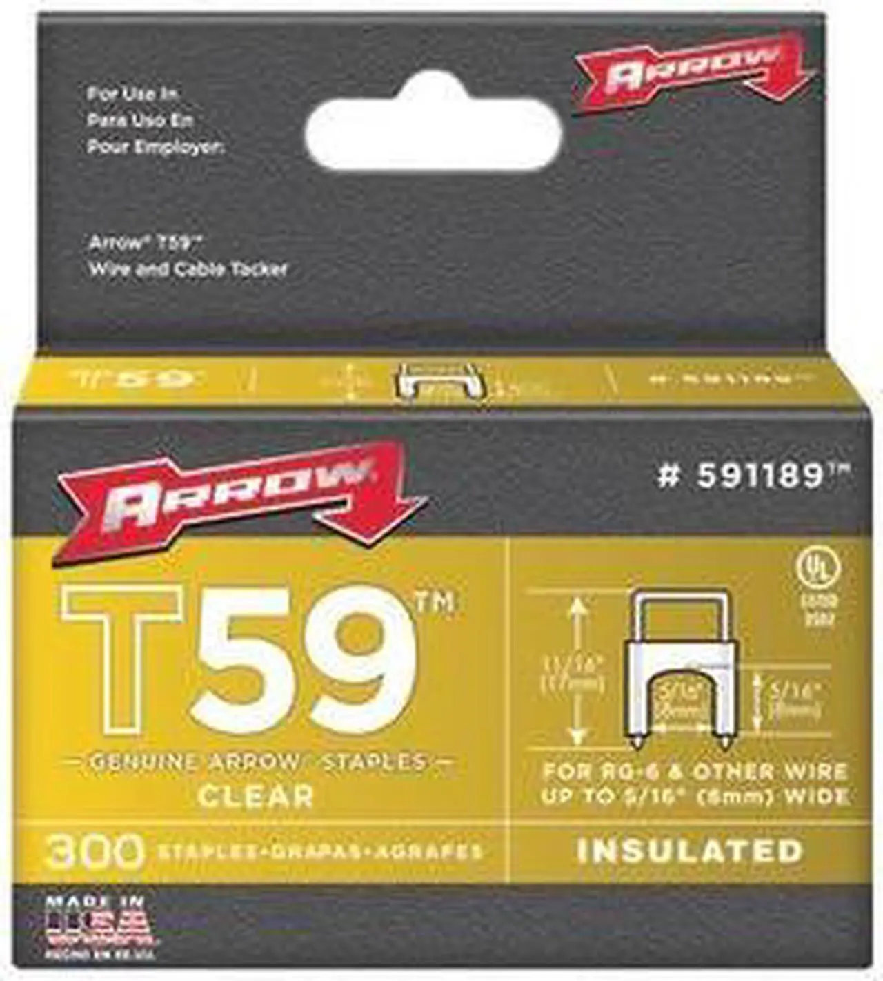Alt view image 2 of 14 - Arrow Fastener 591168 5/16" x 5/16" Clear T59 Insulated Staples for RG59 Quad & RG6