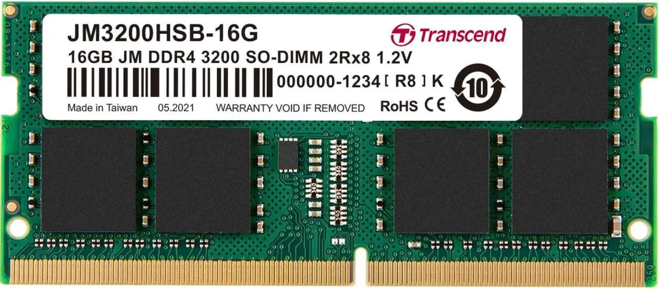 Alt view image 2 of 2 - Transcend 16GB Transcend JetRam DDR4 3200MHz PC4-25600 CL22 SO-DIMM Laptop Module JM3200HSB-16G