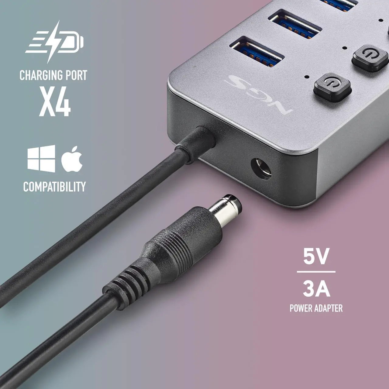 Alt view image 4 of 5 - NGS IHUB8, 8 Ports USB 3.0 Hub with Power Adapter 5V/3A