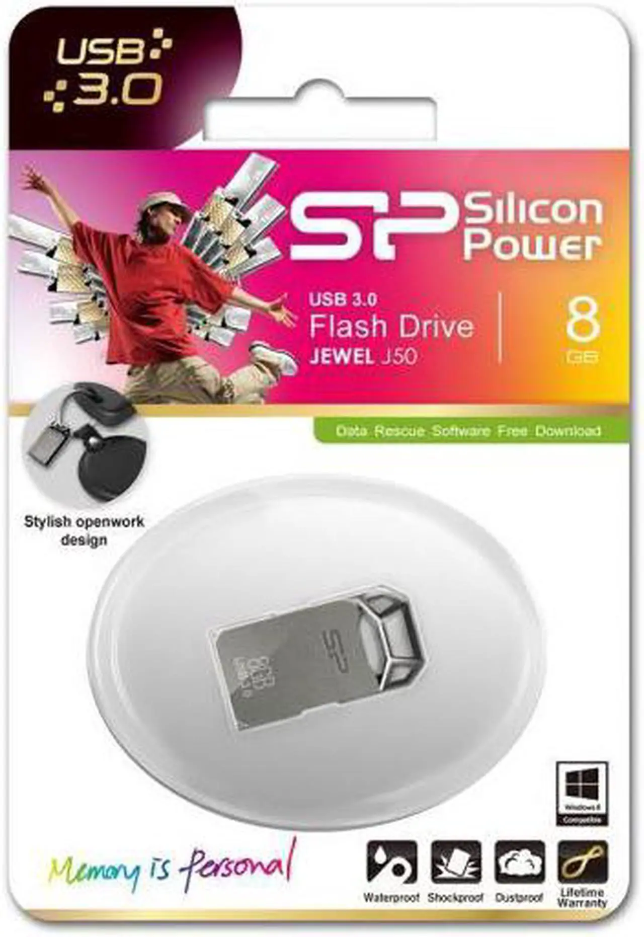 Alt view image 3 of 6 - Silicon Power 8GB Silicon Power Jewel J50 USB3.0 Zinc-Alloy Compact USB Flash Drive Titanium Edition Model SP008GBUF3J50V1T