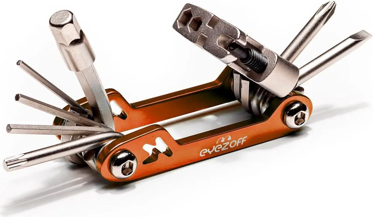 Main image of EyezOff Folding Bicycle Multi Tool With 18 Functions (Orange/Silver)