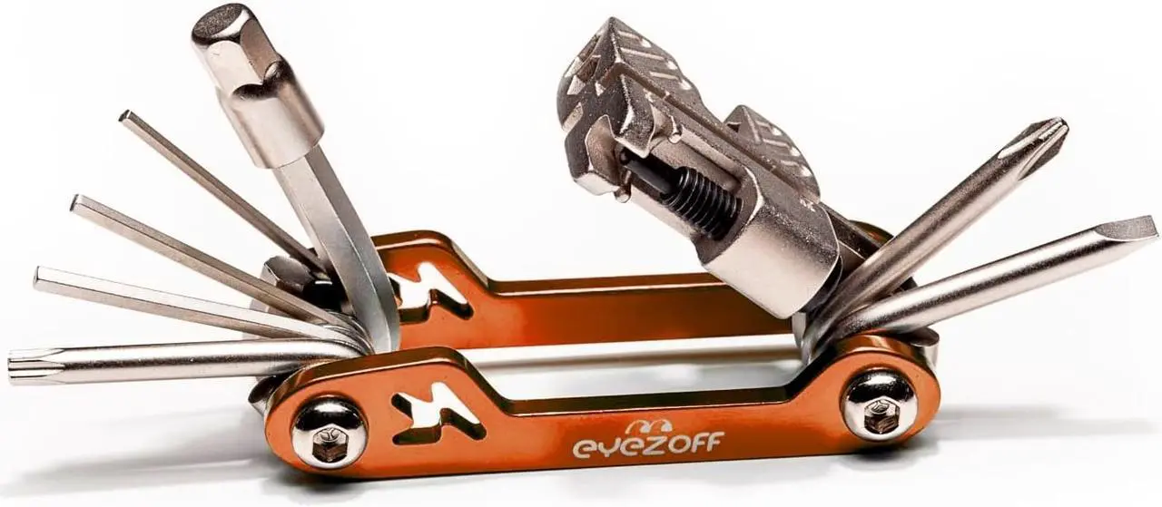 Alt view image 3 of 5 - EyezOff Folding Bicycle Multi Tool With 18 Functions (Orange/Silver)