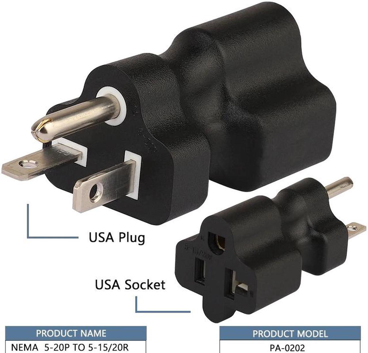 Main image of 5-20P to 5-15R & 5-20R, 2-IN-1 Nema 5-20P Male to Nema 5-15/20R Female AC Adapter,20 Amp T-Blade Male Plug to 15A/20A,5-20P TO 5-15R,5-20R Combo
