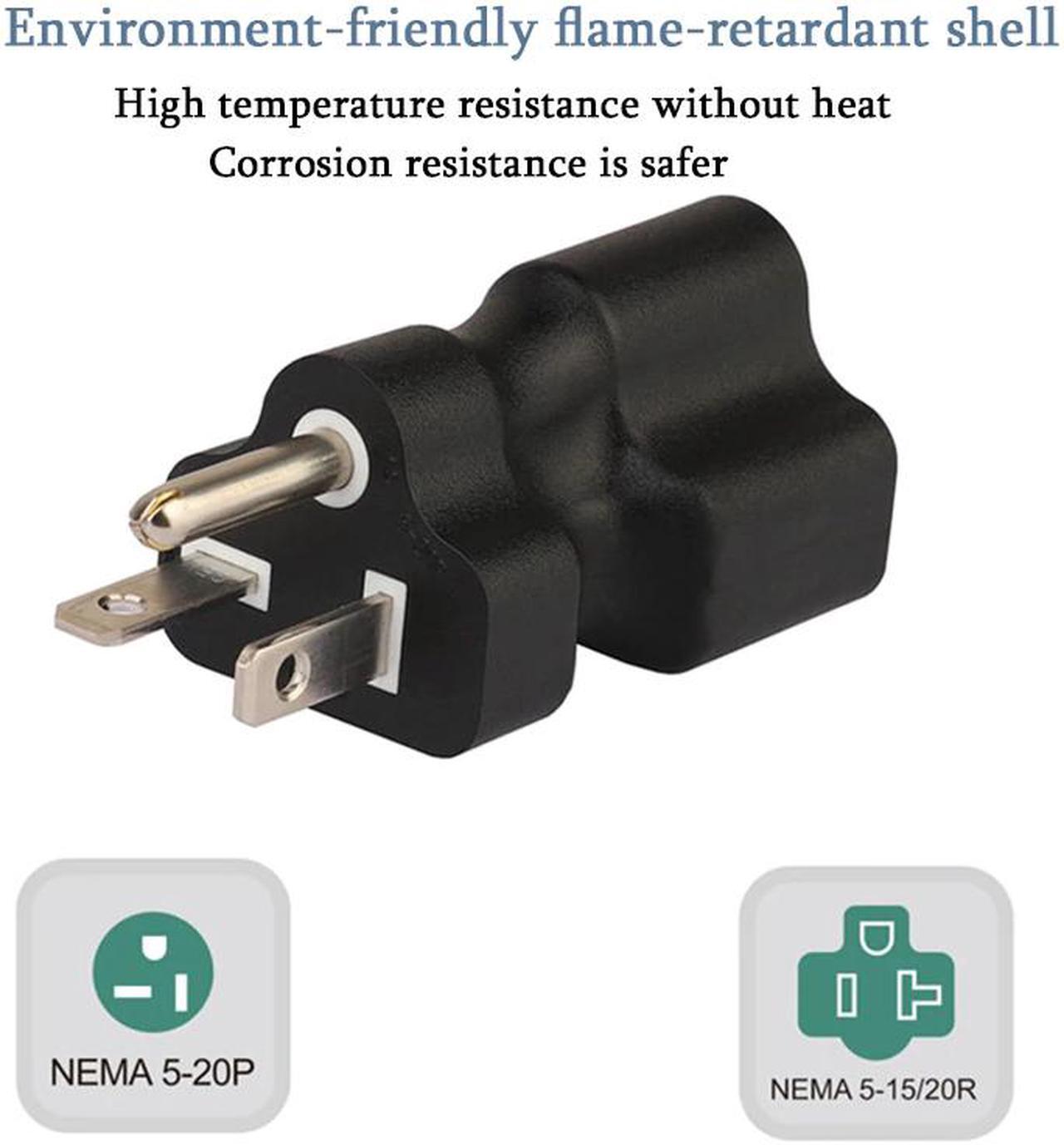Alt view image 2 of 7 - 5-20P to 5-15R & 5-20R, 2-IN-1 Nema 5-20P Male to Nema 5-15/20R Female AC Adapter,20 Amp T-Blade Male Plug to 15A/20A,5-20P TO 5-15R,5-20R Combo