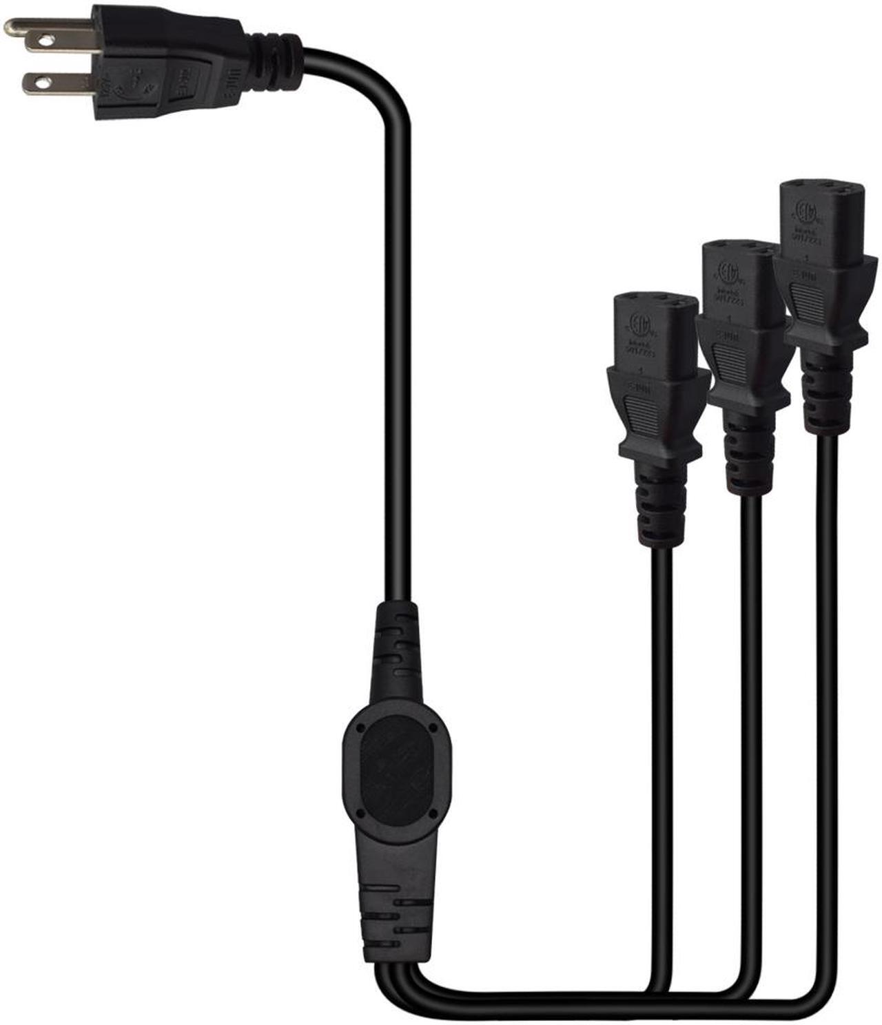 Alt view image 5 of 6 - Computer Power Splitter Cord, NEMA 5-15P to 3X C13 - C13 Y-Cable , Power Cord Y Splitter Cable - Power 3 Monitors at Once ,10ft/3m
