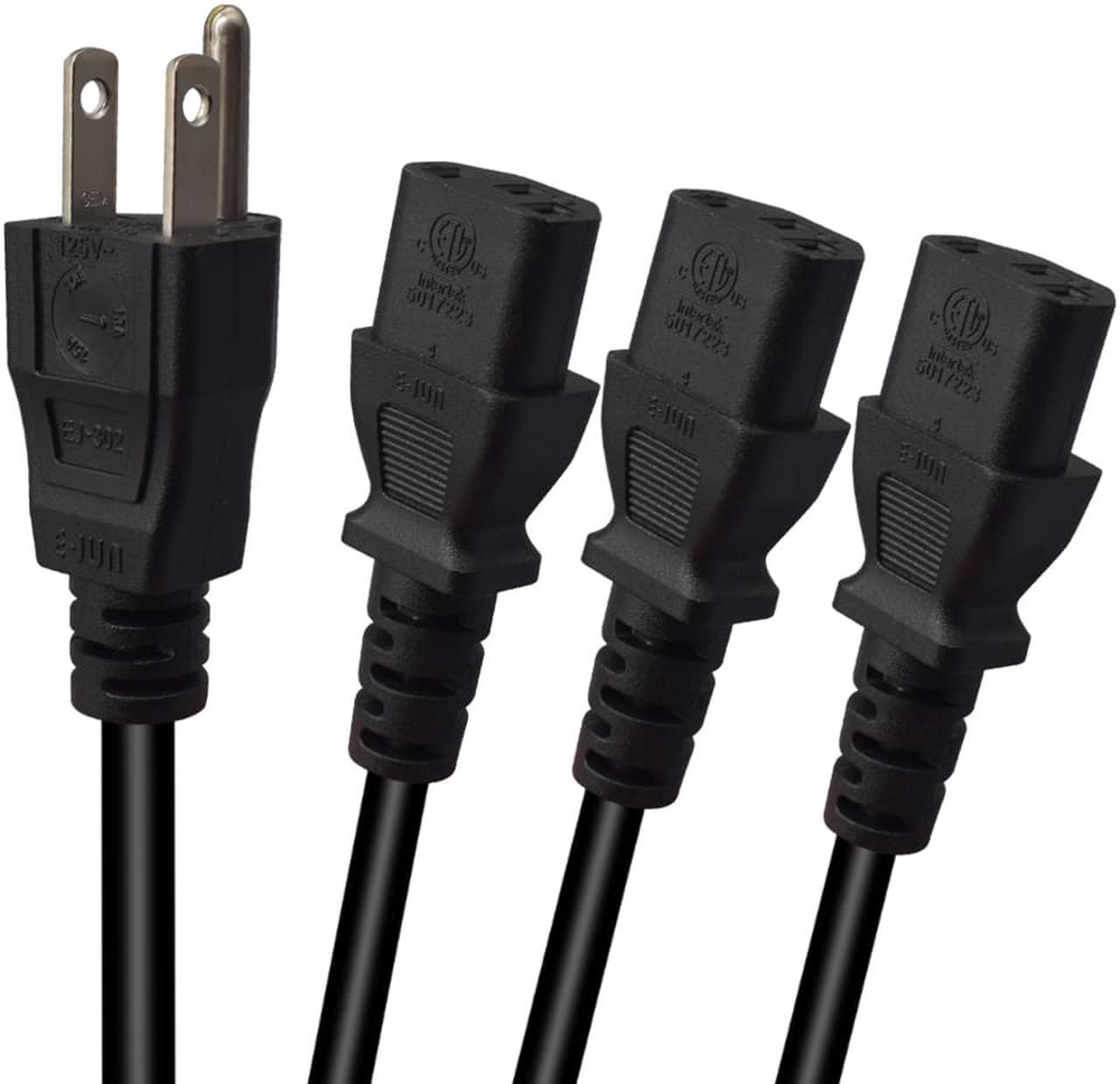 Alt view image 6 of 6 - Computer Power Splitter Cord, NEMA 5-15P to 3X C13 - C13 Y-Cable , Power Cord Y Splitter Cable - Power 3 Monitors at Once ,10ft/3m
