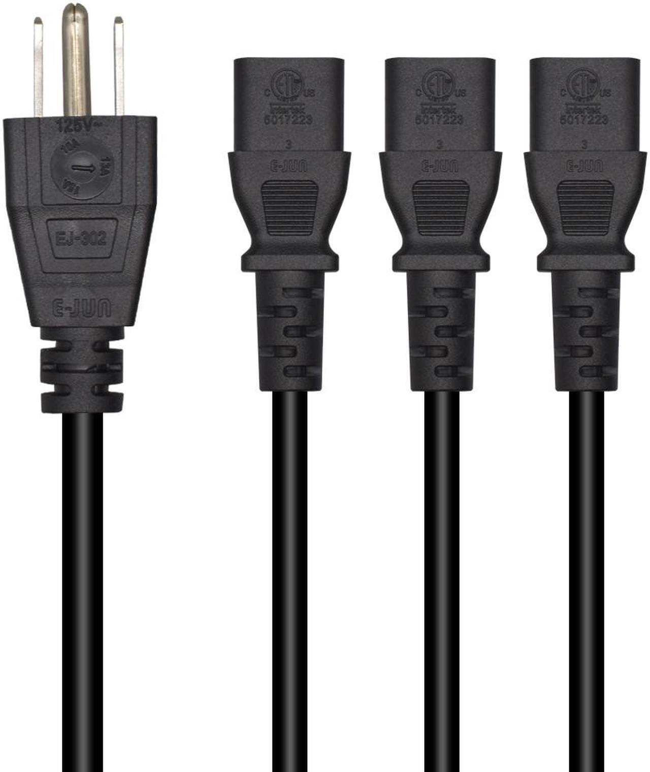Alt view image 4 of 6 - Computer Power Splitter Cord, NEMA 5-15P to 3X C13 - C13 Y-Cable , Power Cord Y Splitter Cable - Power 3 Monitors at Once ,10ft/3m
