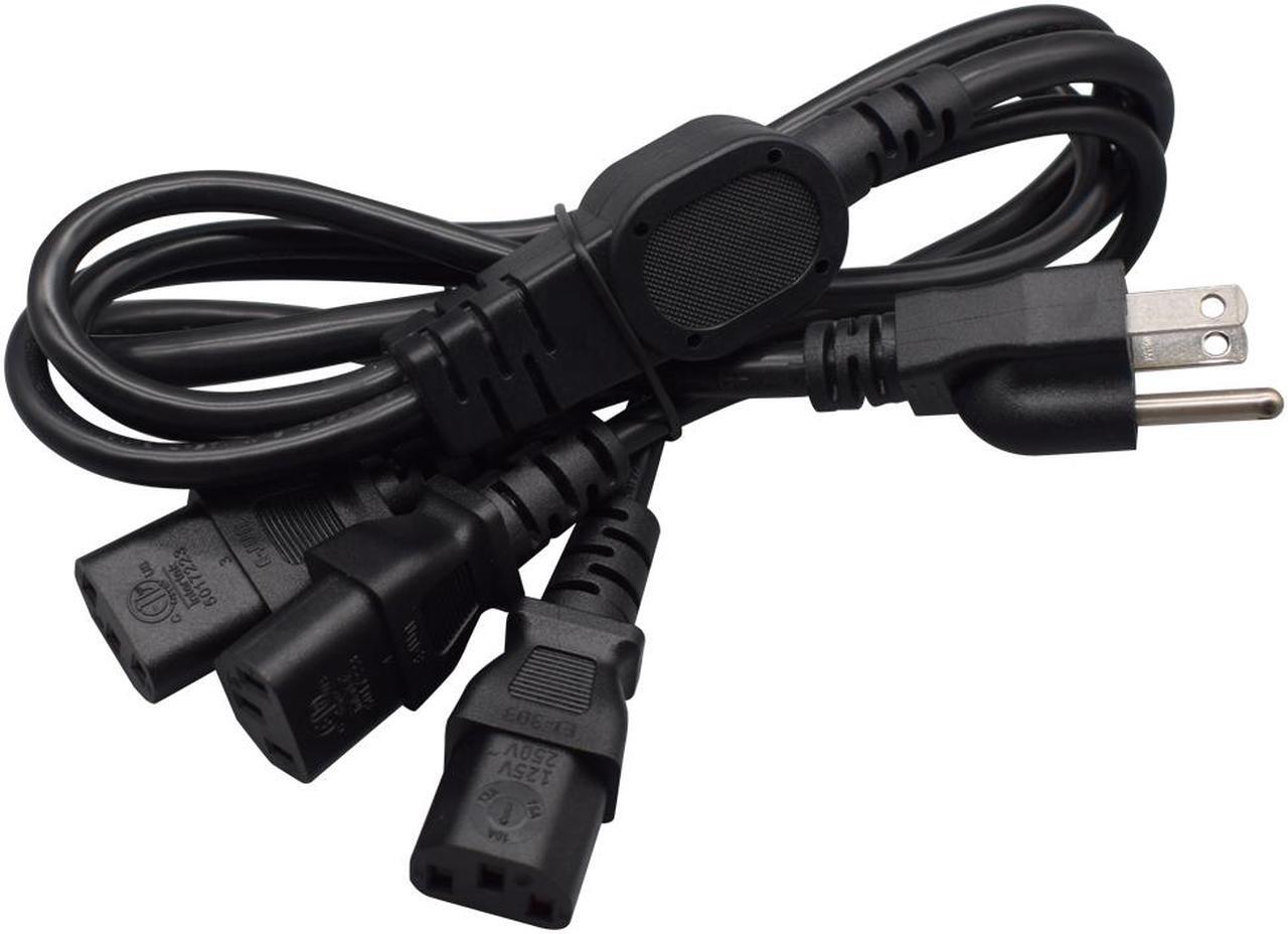 Alt view image 2 of 6 - Computer Power Splitter Cord, NEMA 5-15P to 3X C13 - C13 Y-Cable , Power Cord Y Splitter Cable - Power 3 Monitors at Once ,10ft/3m