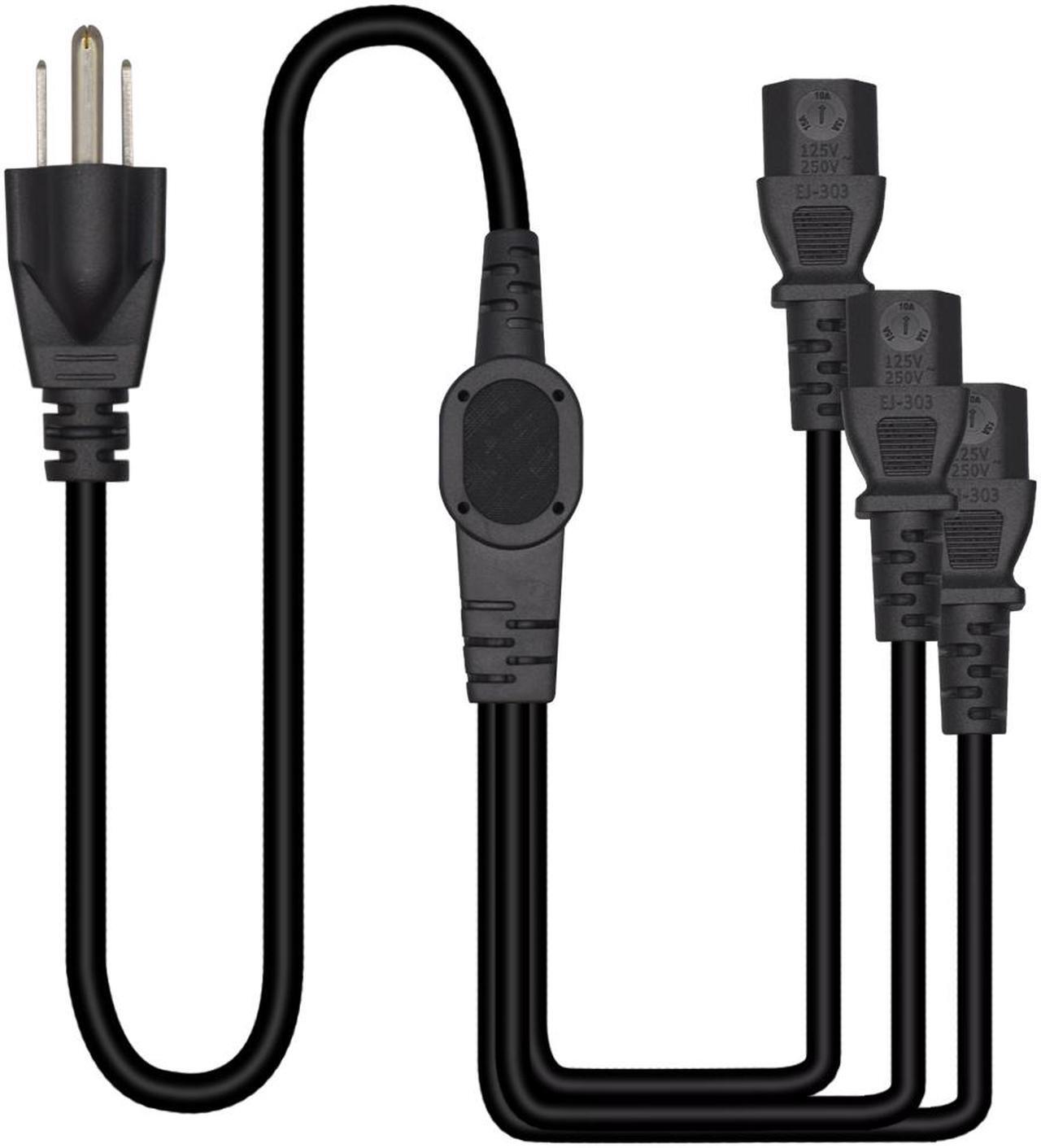 Alt view image 3 of 6 - Computer Power Splitter Cord, NEMA 5-15P to 3X C13 - C13 Y-Cable , Power Cord Y Splitter Cable - Power 3 Monitors at Once ,10ft/3m