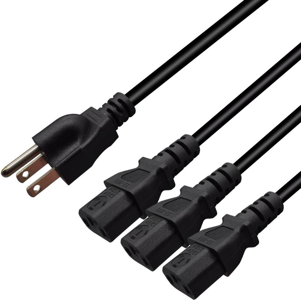 Main image of Computer Power Splitter Cord, NEMA 5-15P to 3X C13 - C13 Y-Cable , Power Cord Y Splitter Cable - Power 3 Monitors at Once ,10ft/3m
