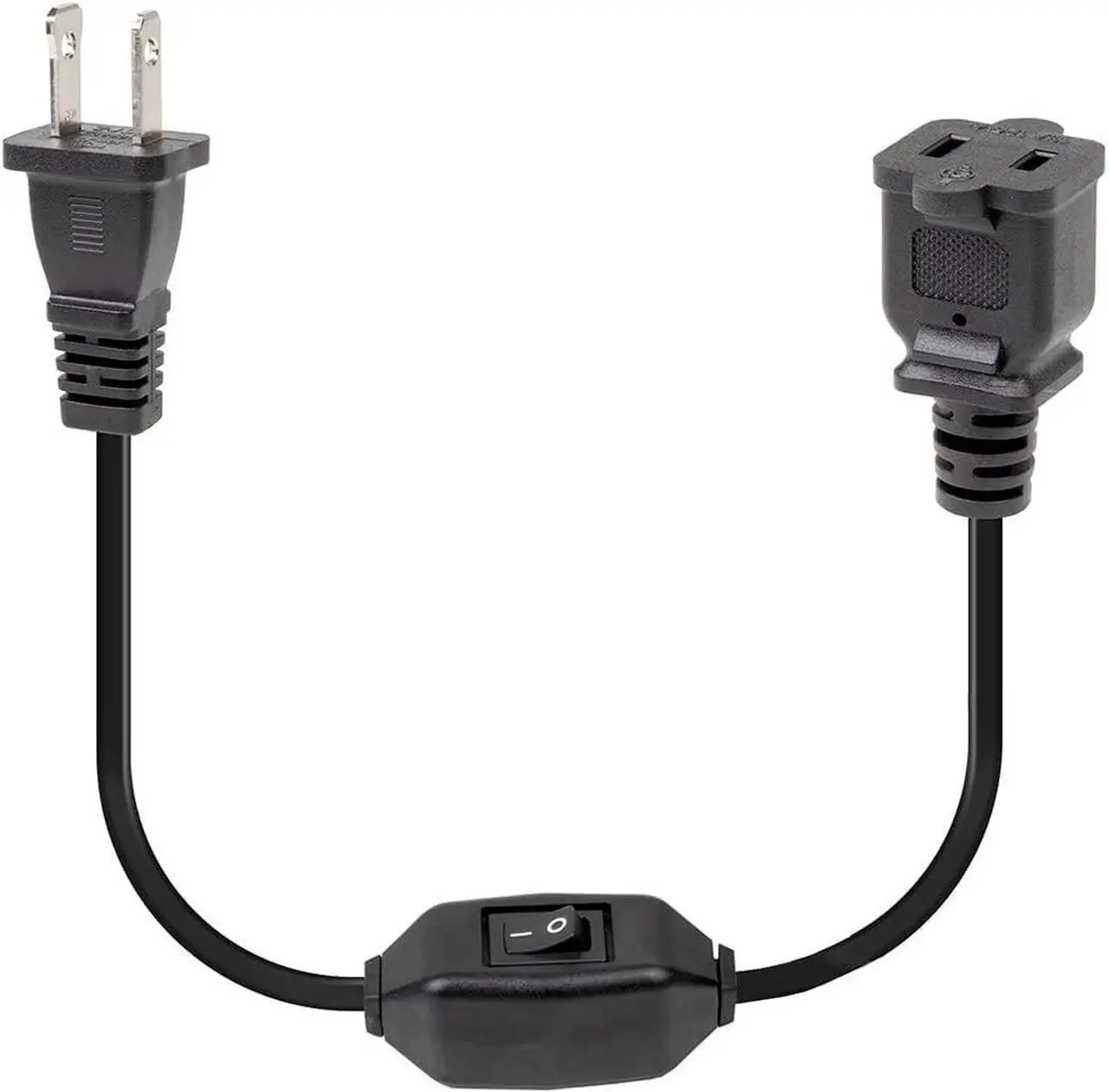 Main image of 1ft Short Black US Power Extension Cord with on/Off Switch ,On Off Switch Extension Cord,2-Prong Polarized Extension Cord with Switch 12A/125V for Your Chargers/Lamp/Power Adapters etc, 16AWG Cord
