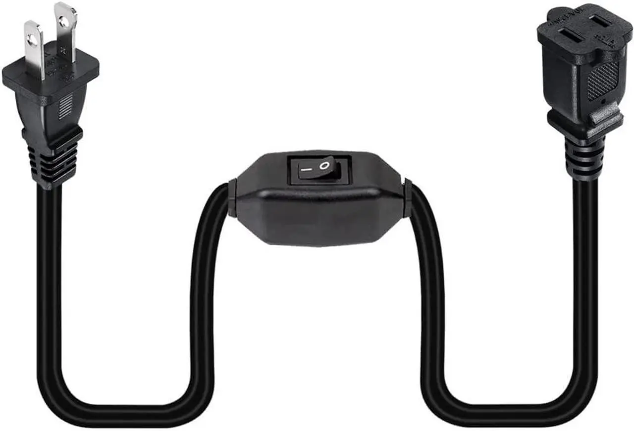 Alt view image 3 of 7 - 1ft Short Black US Power Extension Cord with on/Off Switch ,On Off Switch Extension Cord,2-Prong Polarized Extension Cord with Switch 12A/125V for Your Chargers/Lamp/Power Adapters etc, 16AWG Cord