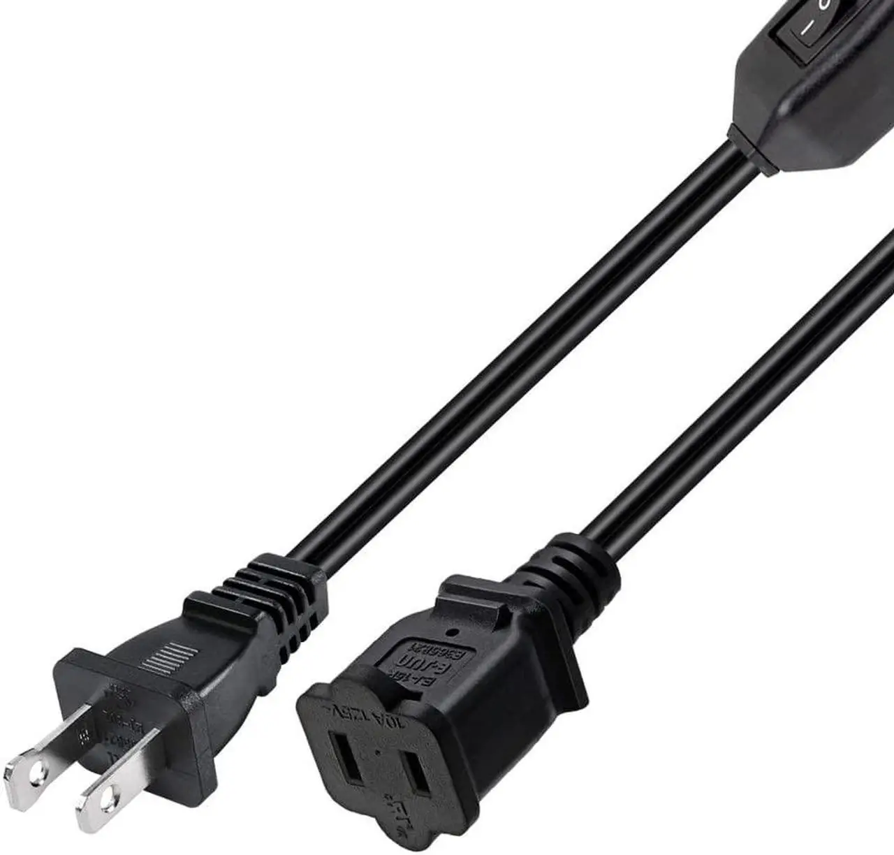 Alt view image 7 of 7 - 1ft Short Black US Power Extension Cord with on/Off Switch ,On Off Switch Extension Cord,2-Prong Polarized Extension Cord with Switch 12A/125V for Your Chargers/Lamp/Power Adapters etc, 16AWG Cord