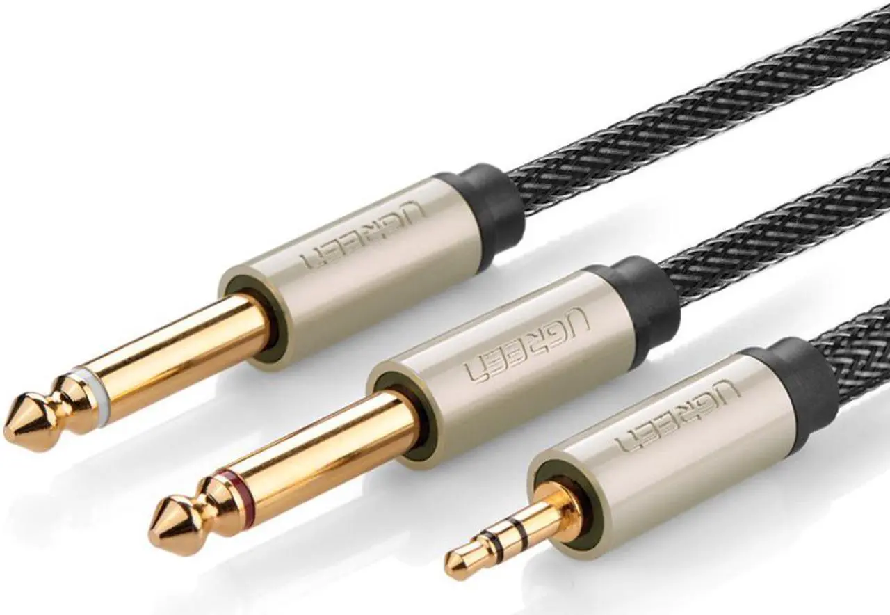 Main image of Ugreen Gold Plated 3.5mm 1/8" TRS to 2 x 6.3mm 1/4" TS Mono Y-Cable Splitter Cord (5ft/1.5m)10614
