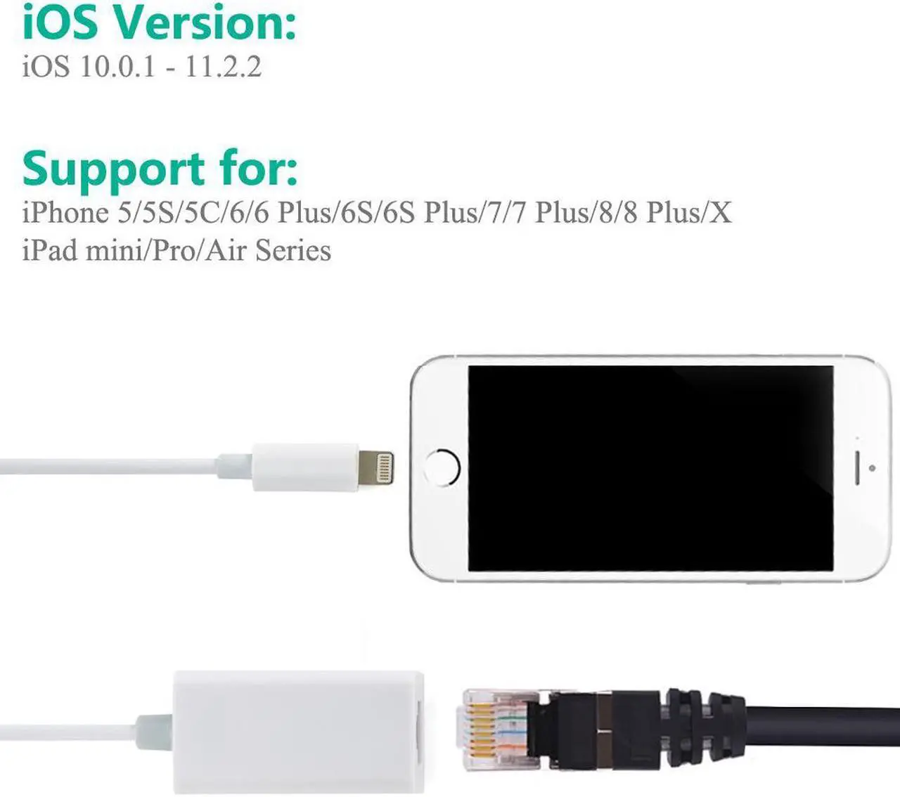 Alt view image 2 of 7 - Lightning to Ethernet Adapter RJ45 Wired LAN High Speed Network Connector Overseas Travel for iPhone iPad,RJ45 to Lightning to Ethernet Adapter For iPhone/iPad Ethernet Adapter Cable Connect the Light