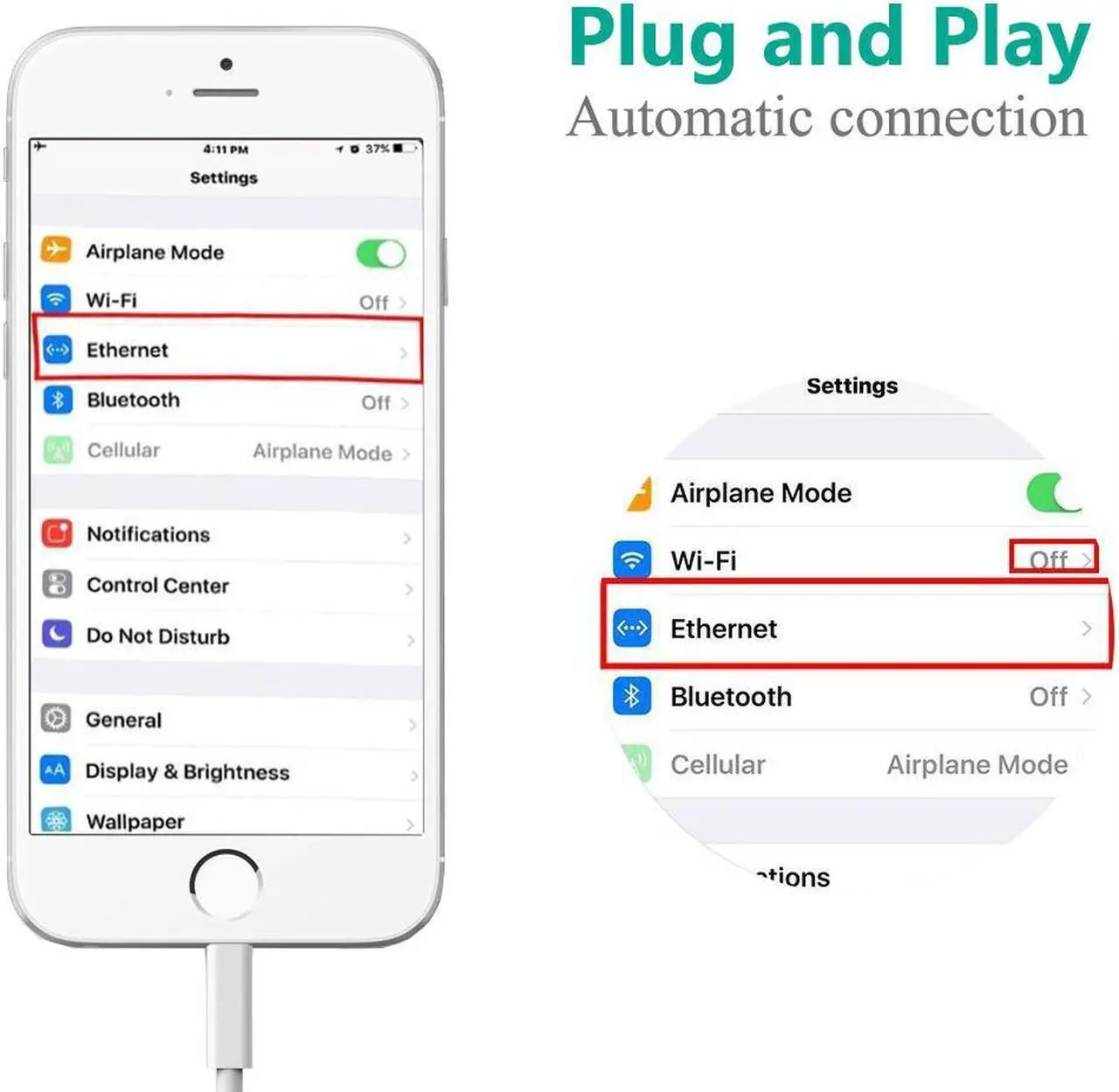 Alt view image 4 of 7 - Lightning to Ethernet Adapter RJ45 Wired LAN High Speed Network Connector Overseas Travel for iPhone iPad,RJ45 to Lightning to Ethernet Adapter For iPhone/iPad Ethernet Adapter Cable Connect the Light