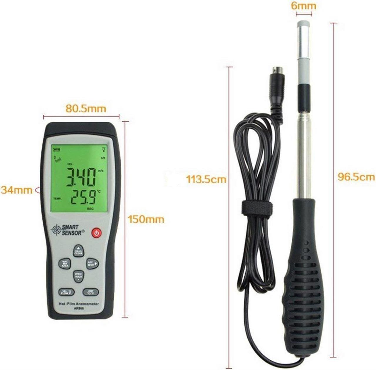 Alt view image 3 of 7 - AR866A Digital Hot-film Anemometer Wind Speed meter Air Velocity Temperature measurement 40M/S Data Hold to PC via USB diagnostic-tool