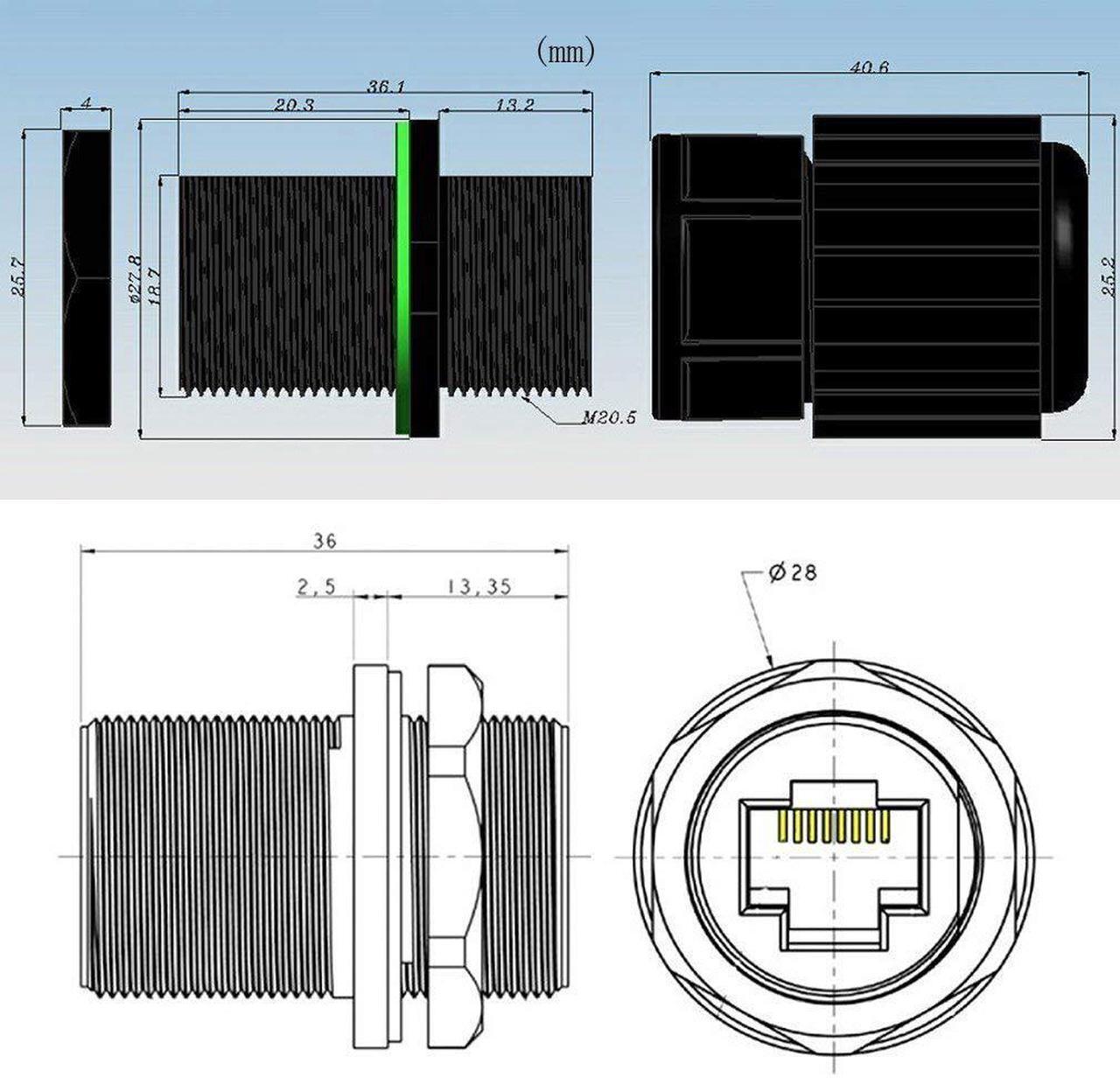 Alt view image 5 of 7 - Panel Mount RJ45 Waterproof Connector 8 PIN, IP68 Ethernet Network Cable Connector LAN Coupler Adapter  Cat5 6 7 8P8C,Locking Waterproof CAT6 RJ45 Female to Female Lan Ethernet Network coupler